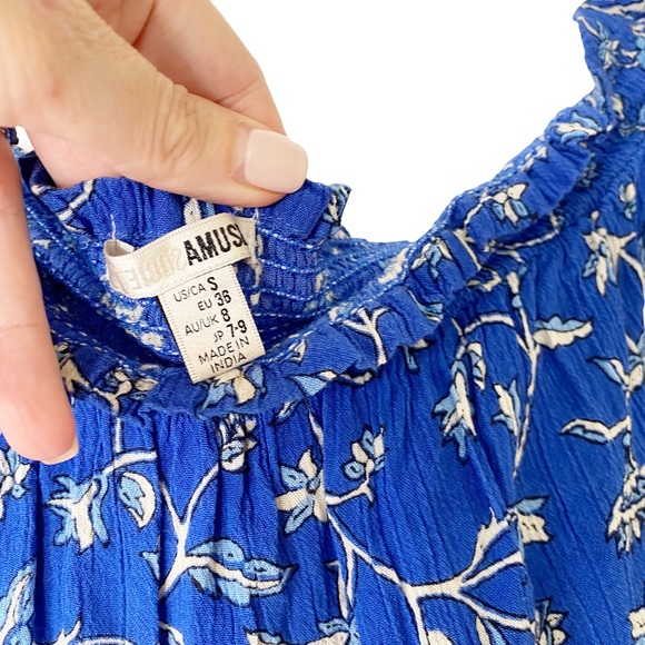 Amuse Society In Your Dreams Blue Floral Gauze Crop Off Shoulder Top Small - Picture 7 of 9